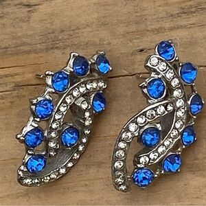 Vintage Blue Clear Rhinestones Earrings